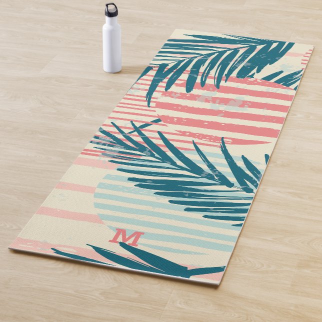 Monogram | Modern Grunge Tropical Palm Pattern Yoga Mat (In Situ)