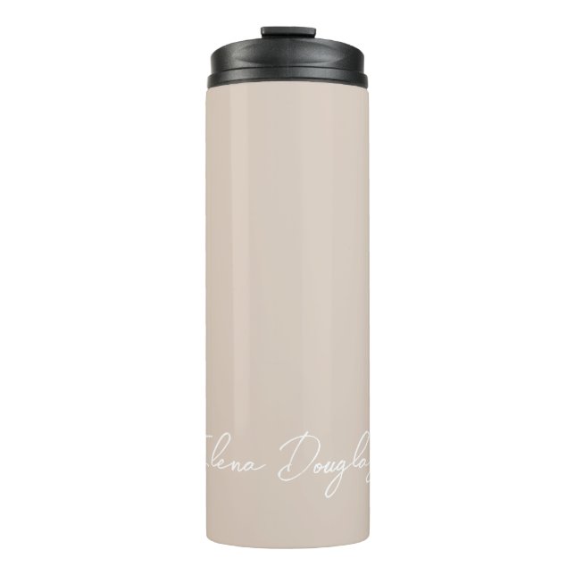 Monogram Modern Handwritten  Minimal Taupe Beige Thermal Tumbler (Front)