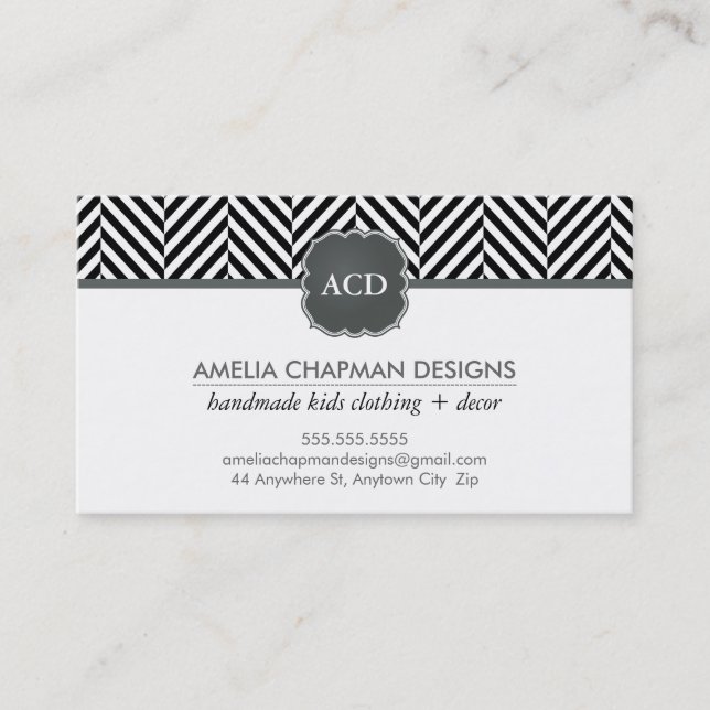 MONOGRAM modern herringbone pattern black Business Card (Front)