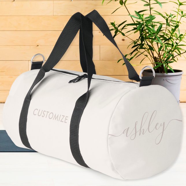 Monogram Modern Ivory Blush Pink Girly Script Duffle Bag (Creator Uploaded)