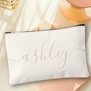Monogram Modern Ivory Pink Script Calligraphy Accessory Pouch