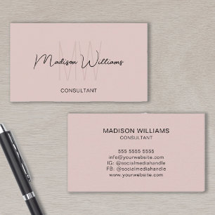 Monogram Modern Logo Name Blush Pink Consultant Business Card