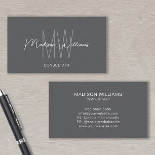 Monogram Modern Logo Name Grey Consultant Business Card