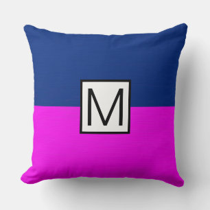 Monogram Modern Magenta and Dark Blue Elegant Cushion