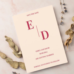 Monogram Modern Magenta Wedding Save The Date Announcement Postcard