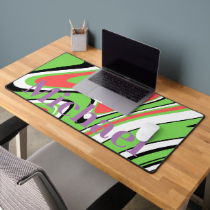 Monogram modern marble pattern l Green Purple Desk Mat