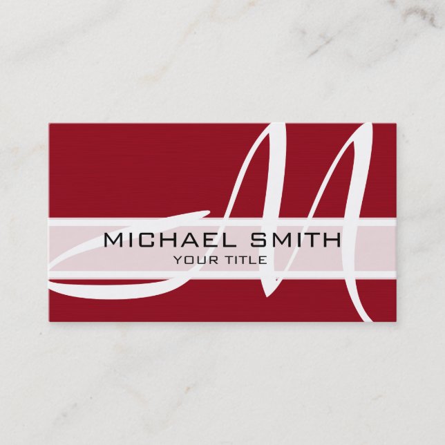 Monogram Modern Maroon Background Business Card (Front)