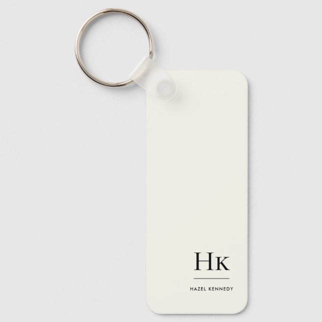 Monogram Modern Minimal Classic Ivory Monogrammed Key Ring (Front)