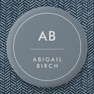 Monogram Modern Minimal Dusky Blue Grey 6 Cm Round Badge