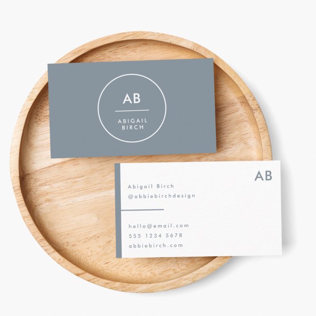 Monogram Modern Minimal Dusky Blue Grey Business Card (Creator Uploaded)