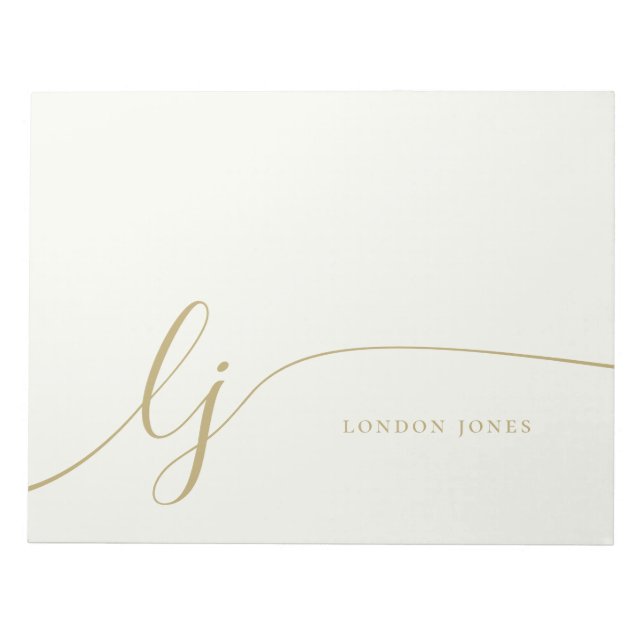 Monogram Modern Minimal Feminine Gold Script Notepad (Front)