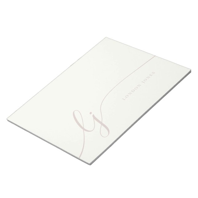 Monogram Modern Minimal Feminine Ivory Rose Script Notepad (Angled)