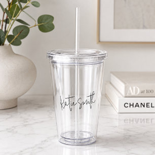 Monogram Modern Minimal Handwritten Script Acrylic Tumbler