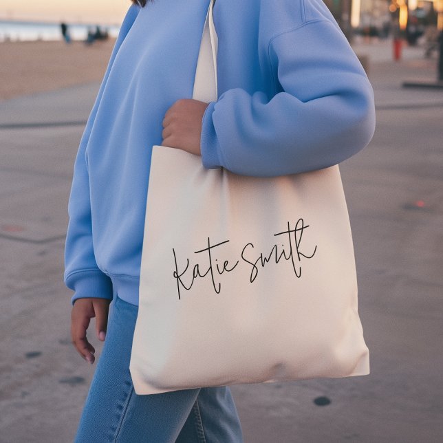 Monogram Modern Minimal Handwritten Script Tote Bag (Creator Uploaded)