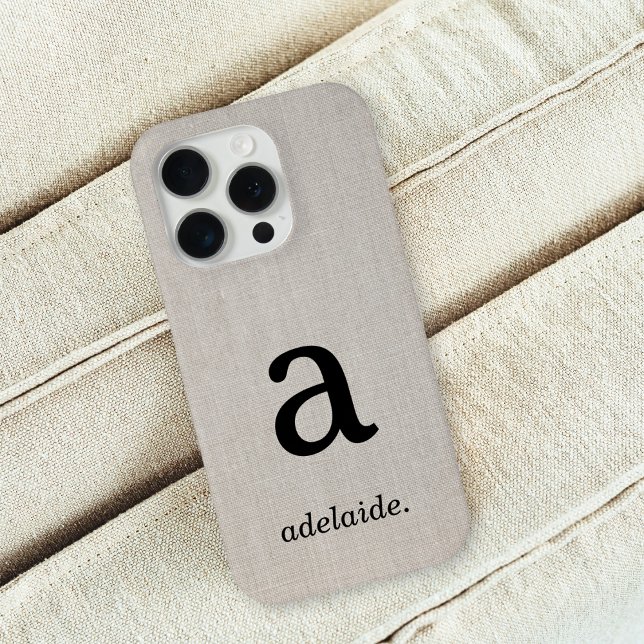 Monogram | Modern Minimal Linen Look Initial Name iPhone Case (Creator Uploaded)
