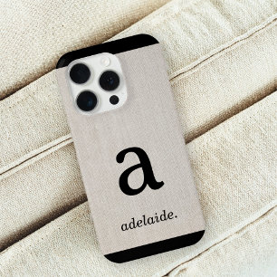 Monogram Modern Minimal Linen Look Initial Name iPhone 15 Pro Case
