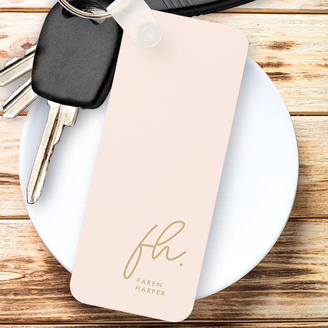 Monogram Modern Minimal Script Initials Blush Gold Key Ring (Creator Uploaded)