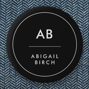 Monogram Modern Minimal Simple Black and White 6 Cm Round Badge