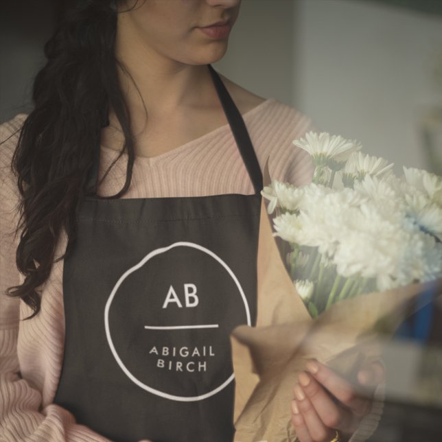 Monogram Modern Minimal Simple Black and White Apron (Creator Uploaded)