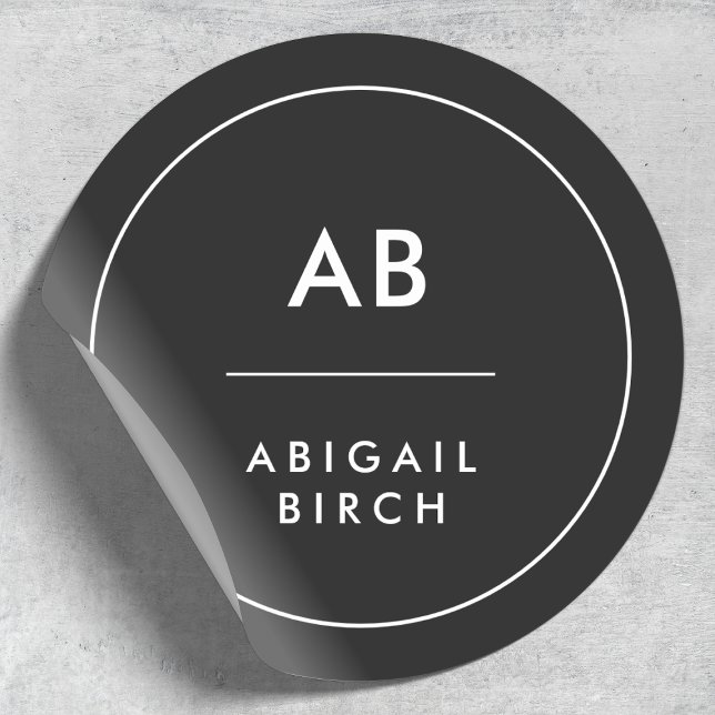 Monogram Modern Minimal Simple Black and White Classic Round Sticker (Creator Uploaded)