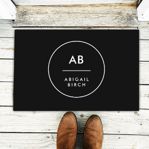 Monogram Modern Minimal Simple Black and White Doormat
