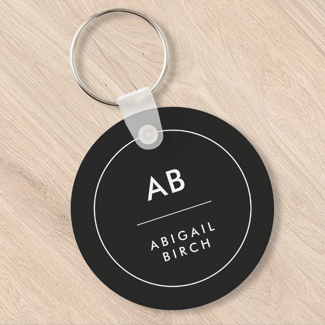 Monogram Modern Minimal Simple Black and White Key Ring (Creator Uploaded)