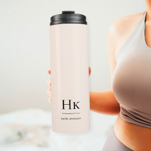 Monogram Modern Minimal Simple Classic Blush Pink Thermal Tumbler