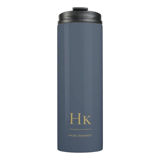 Monogram Modern Minimal Simple Classic Navy Gold Thermal Tumbler (Front)