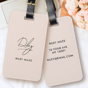 Monogram Modern Minimal Stylish Script Signature Luggage Tag