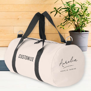 Monogram Modern Minimalist Blush Pink Chic Script Duffle Bag