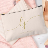 Monogram Modern Minimalist Calligraphy Blush Gold