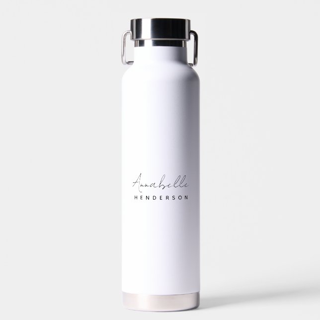 Monogram | Modern Minimalist Clean Simple White Water Bottle (Front)