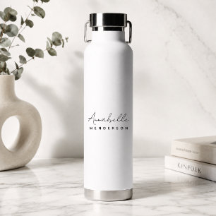 Monogram   Modern Minimalist Clean Simple White Water Bottle