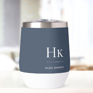 Monogram Modern Minimalist Elegant Navy Blue White