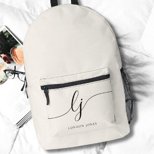 Monogram Modern Minimalist Elegant Script Initials Printed Backpack