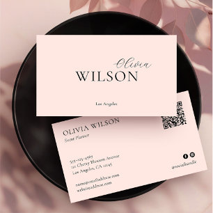 Monogram Modern Minimalist Feminine Blush Pink Business Card
