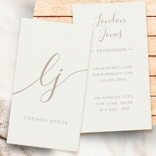 Monogram Modern Minimalist Feminine Ivory Rose Business Card