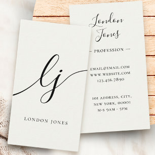 Monogram Modern Minimalist Ivory White Calligraphy Business Card