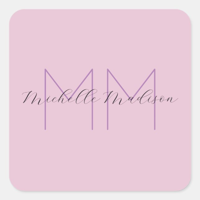 Monogram Modern Minimalist Name Initials Square Sticker (Front)