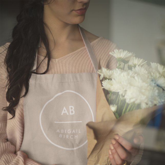 Monogram Modern Minimalist Natural Taupe Apron (Creator Uploaded)