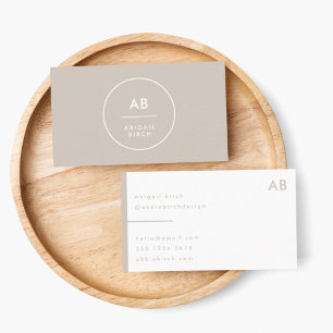 Monogram Modern Minimalist Natural Taupe Business Card
