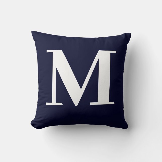 Monogram Modern Minimalist Navy White Cushion (Front)