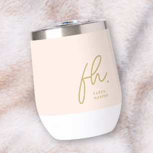 Monogram Modern Minimalist Script Blush Pink Gold