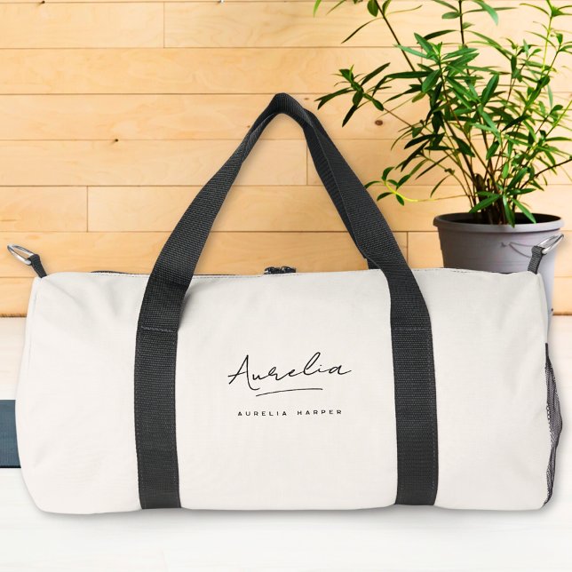 Monogram Modern Minimalist Script Feminine Girly Duffle Bag (Creator Uploaded)