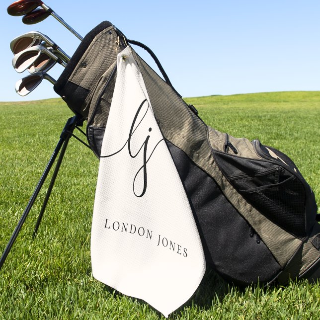 Monogram Modern Minimalist Script Name Girly Golf Towel (Creator Uploaded)