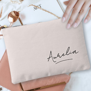 Monogram Modern Minimalist Signature Blush Pink Accessory Pouch