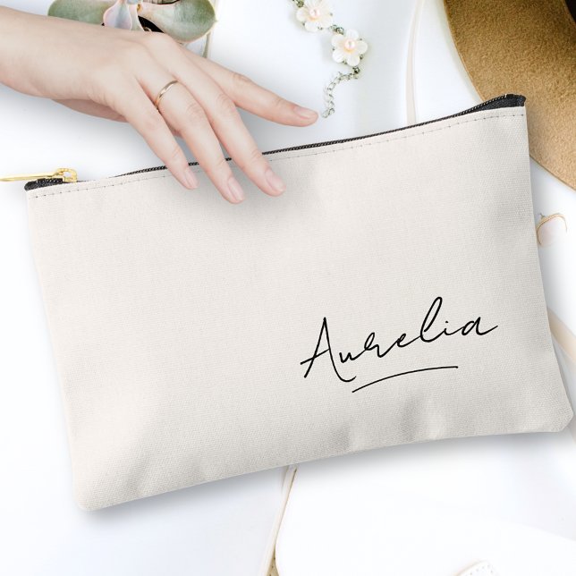 Monogram Modern Minimalist Signature Script Name Accessory Pouch (Creator Uploaded)
