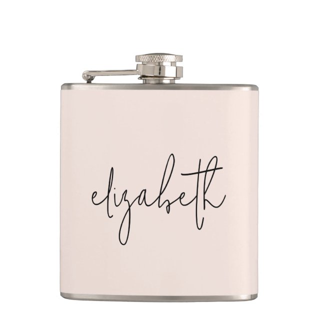 Monogram Modern Minimalist Stylish Blush Pink Hip Flask (Front)