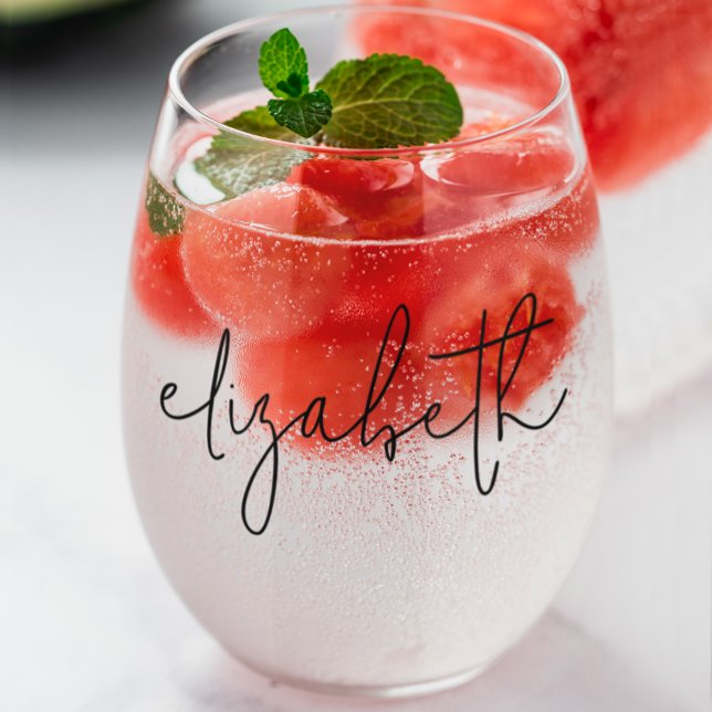 Monogram Modern Minimalist Stylish Stemless Wine Glass (Monogrammed Modern Minimalist Stylish Stemless Wine Glass)