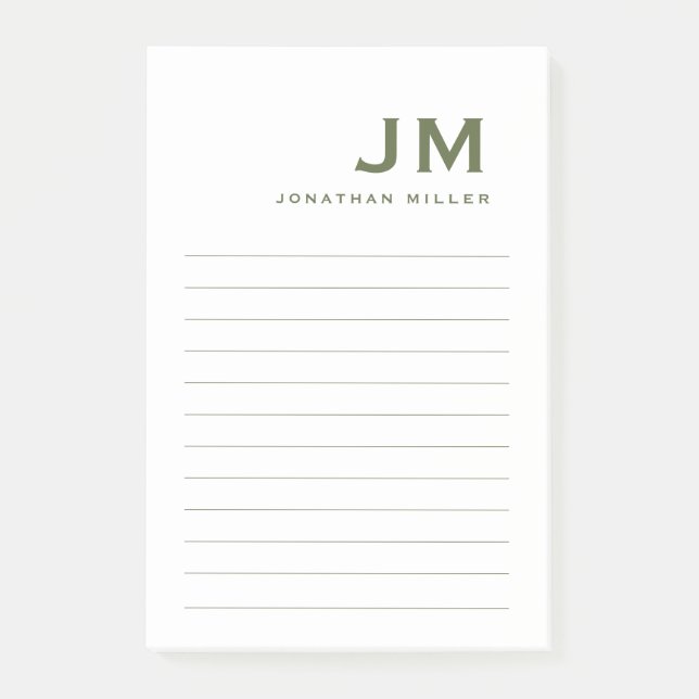 Monogram Modern Minimalist Trendy Lined Post-it Notes (Front)